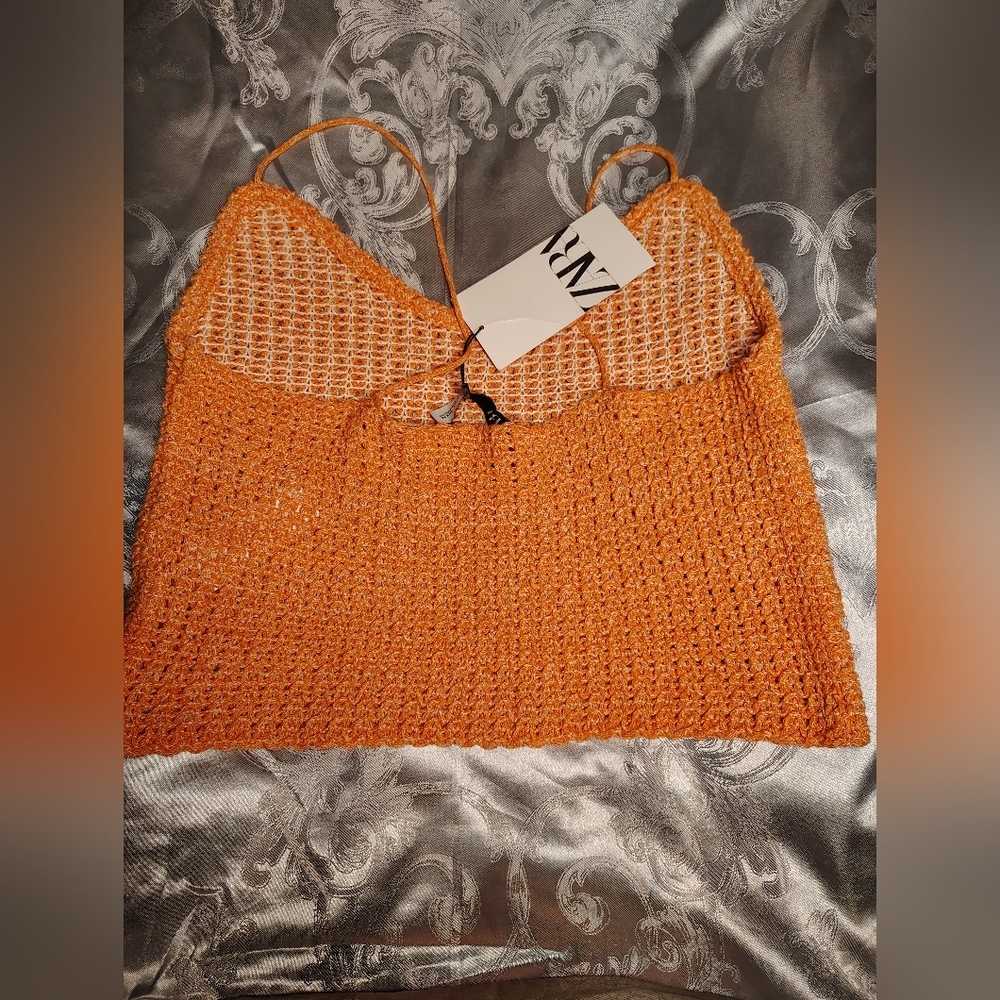 Zara Orange Ribbed Sleeveless Camisole - Picture 6 of 9